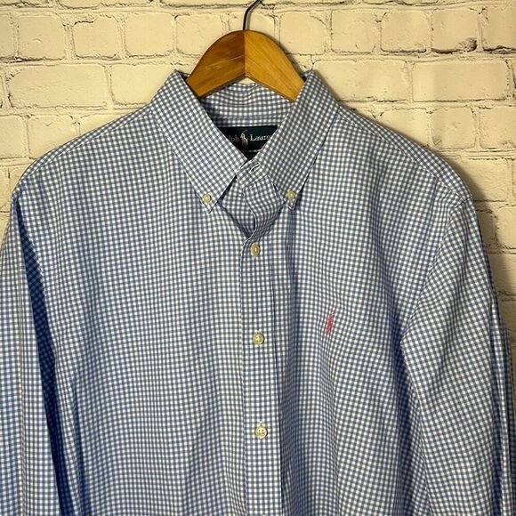 Ralph Lauren Custom Fit Blue White Checkered Button Down Shirt Size XL - Picture 3 of 6